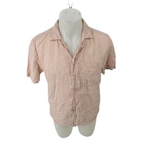 HUGO Hugo Boss Small Men Straight Fit Linen Button Up Shirt Short Sleeve O12